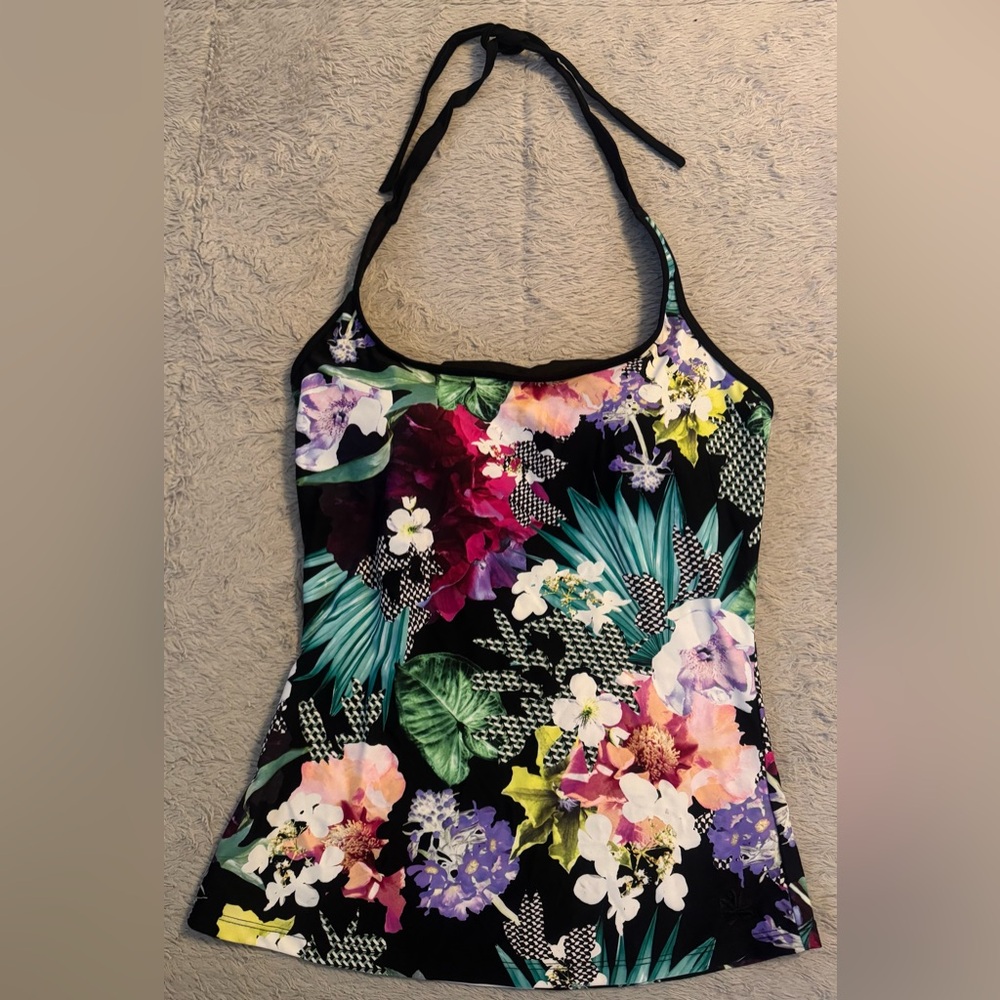 Hapari Floral Halter Bikini Top - Black and Multicolor